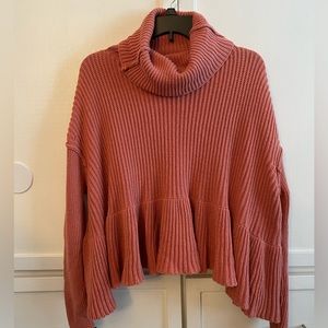 Free People Cowl Neck Pullover Sweater Ruffle Hem 73% Cotton 27% Acrylic Size XS